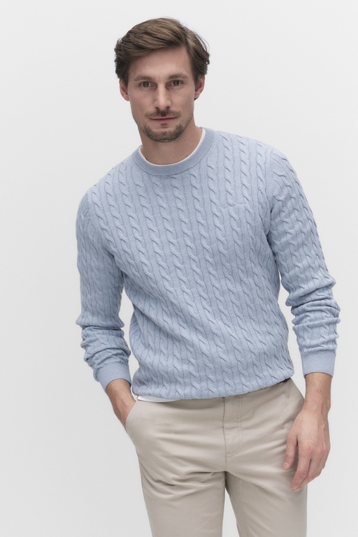 Dave cable crew neck LT BLUE MEL